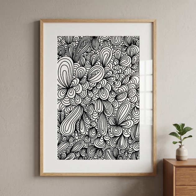 Black and White Abstract Hand Drawn Doodle Art Poster | Zazzle