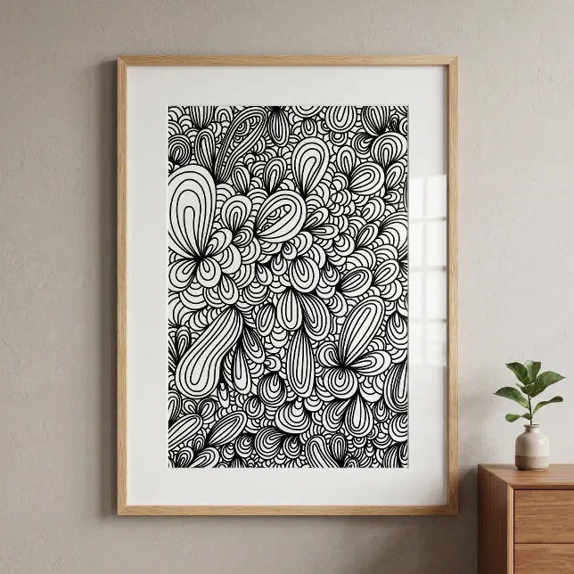 Black and White Abstract Hand Drawn Doodle Art Poster | Zazzle