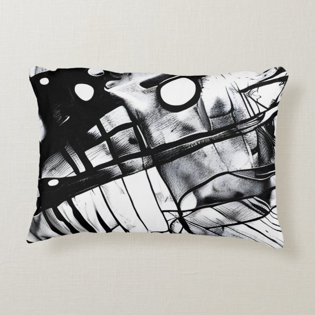 Black and White Abstract Home Throw Accent Pillow (Back)