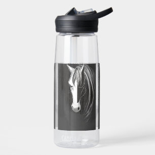 Black and White Abstract Horse Water Bottle