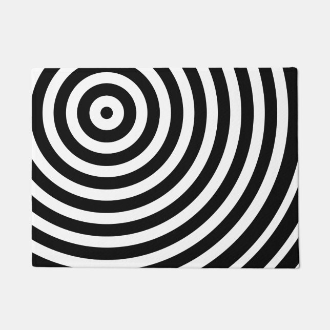 Black and White Abstract Hypnotic Bull's Eye Doormat (Front)