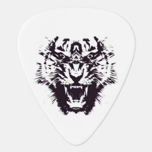 Black and White Abstract Jagged Angry Tiger Guitar Pick