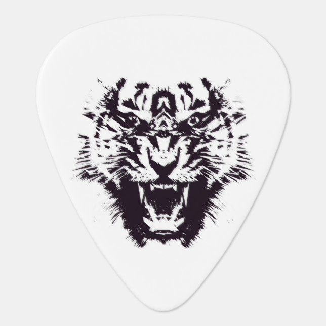 Black and White Abstract Jagged Angry Tiger Guitar Pick (Front)