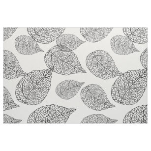 Black And White Abstract Leafs Pattern Fabric
