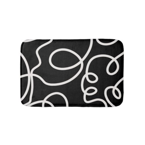 Black And White Abstract Line Brush Strokes Bath Mat