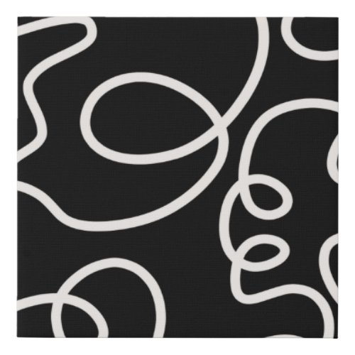 Black And White Abstract Line Brush Strokes Faux Canvas Print