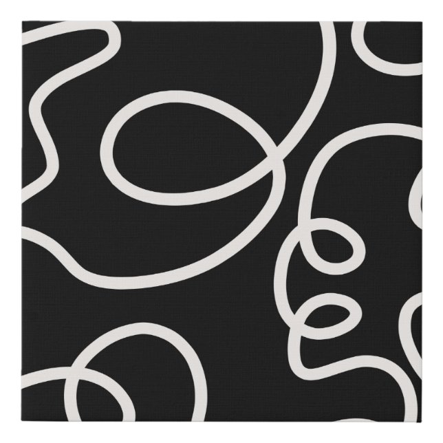 Black And White Abstract Line Brush Strokes Faux Canvas Print (Front)