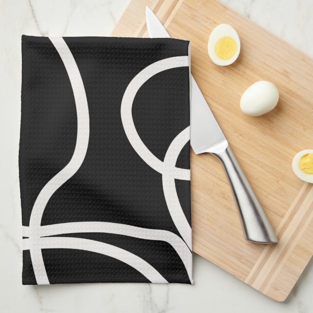 Black And White Abstract Line Brush Strokes Kitchen Towel (Quarter Fold)