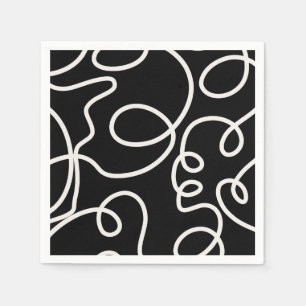 Black And White Abstract Line Brush Strokes Napkins