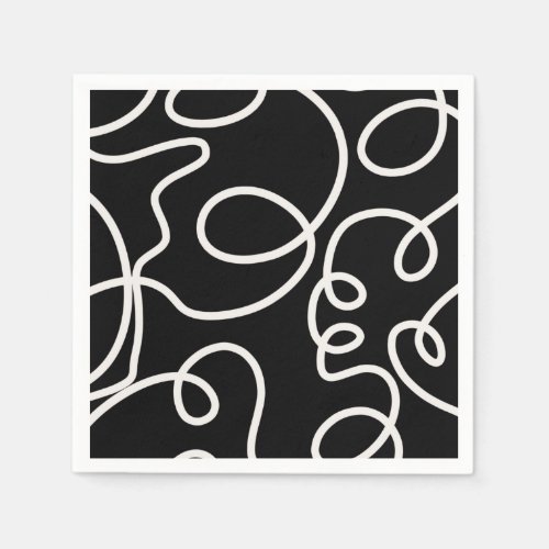 Black And White Abstract Line Brush Strokes Napkins