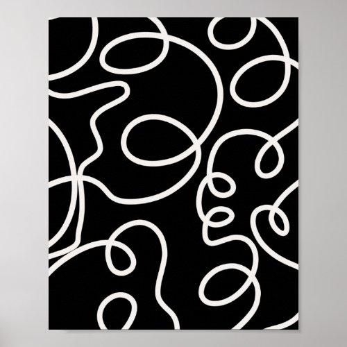 Black And White Abstract Line Brush Strokes Poster