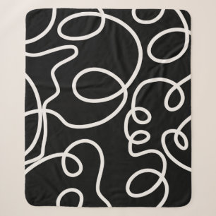 Black And White Abstract Line Brush Strokes Sherpa Blanket