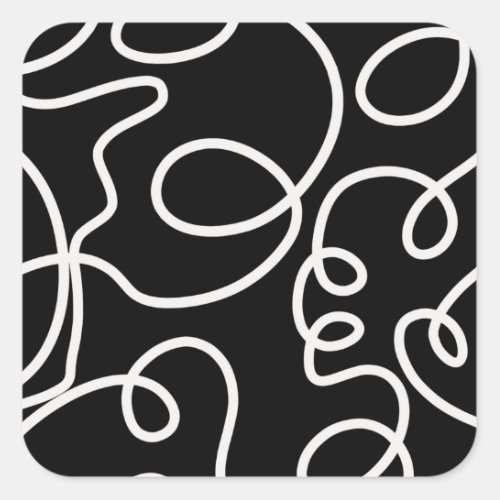 Black And White Abstract Line Brush Strokes Square Sticker