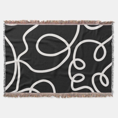Black And White Abstract Line Brush Strokes Throw Blanket