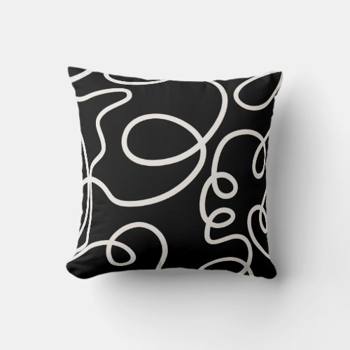 Black And White Abstract Line Brush Strokes Throw Pillow