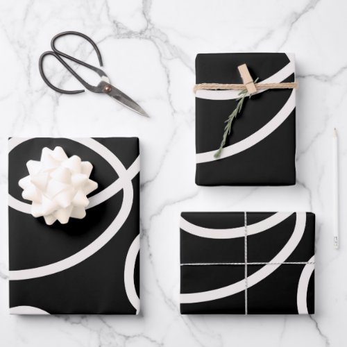 Black And White Abstract Line Brush Strokes Wrapping Paper Sheets