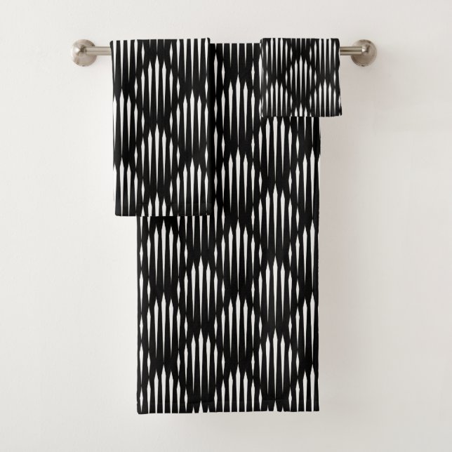 Black and White abstract line pattern  Bath Towel Set (Insitu)