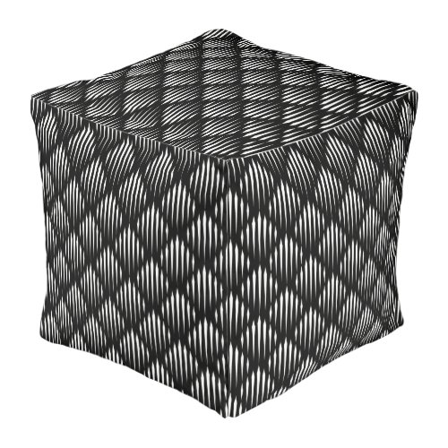 Black and white abstract line pattern  pouf