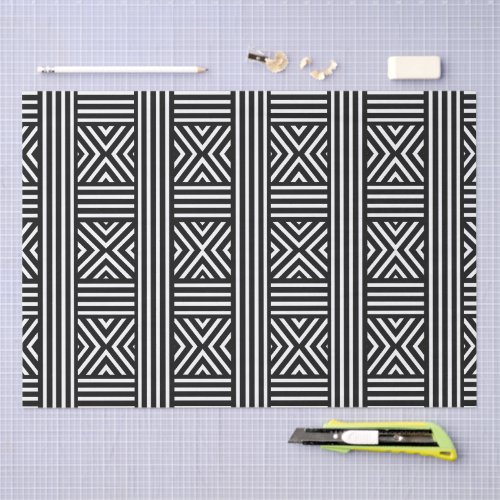 Black and White Abstract Line Pattern Tissue Paper