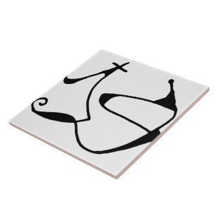 Black and White Abstract Linear Decorative Art Ceramic Tile