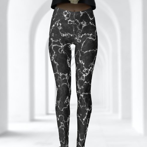 Black and White Abstract Marble Pattern Leggings
