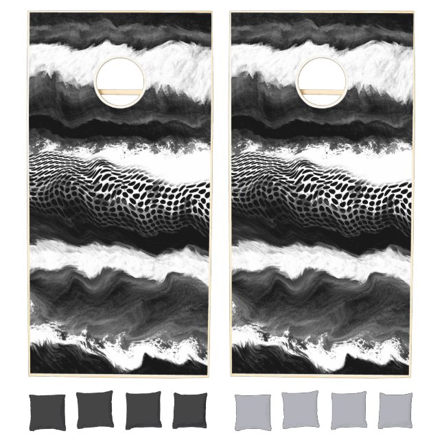 Black and White Abstract Modern Illusion Art    Cornhole Set (Set)