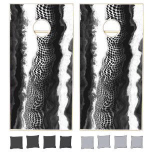 Black and White Abstract Modern Illusion Art Cornhole Set