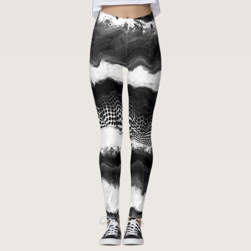 Black and White Abstract Modern Illusion Art  Leggings