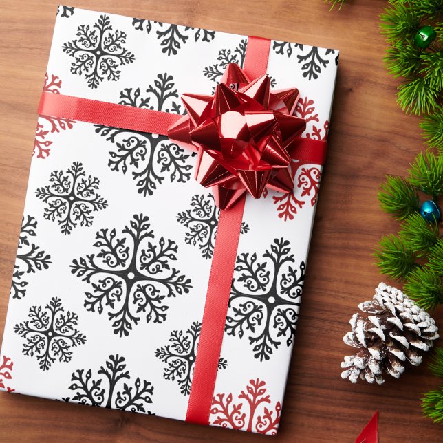 Black and White Abstract Modern Snowflake Pattern  Wrapping Paper (Creator Uploaded)