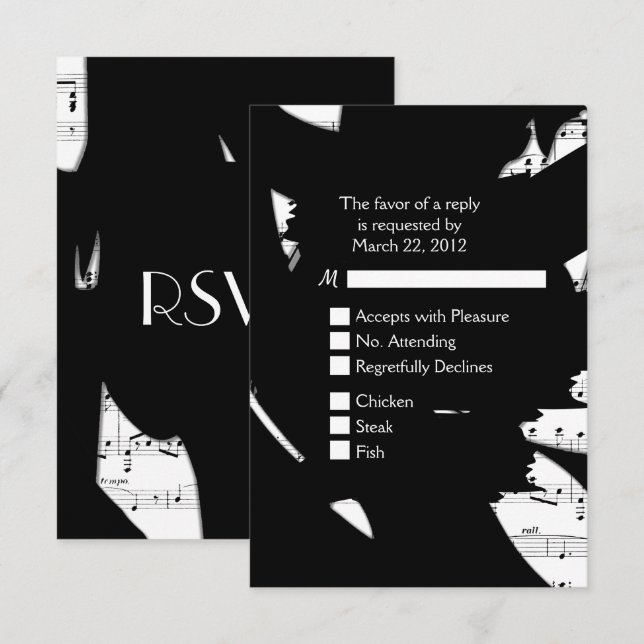 Black and White Abstract Music RSVP w Menu Choice (Front/Back)
