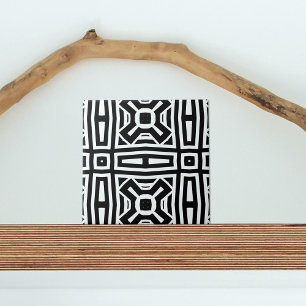 Black and White Abstract Op Art Geometric Pattern Ceramic Tile