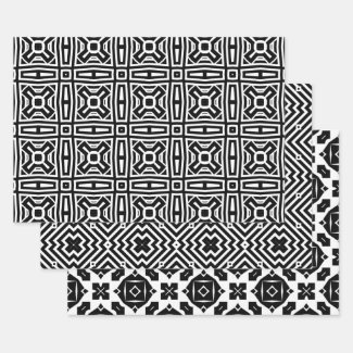 Black and White Abstract Op Art Geometric Patterns Wrapping Paper Sheets