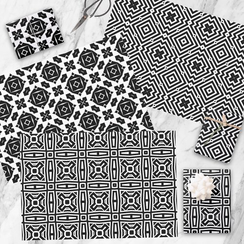 Black and White Abstract Op Art Geometric Patterns Wrapping Paper Sheets