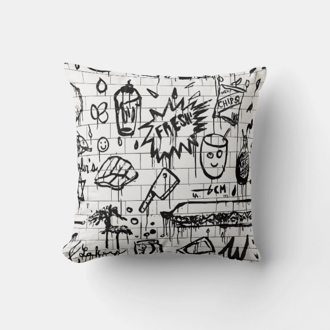 BLACK AND WHITE ABSTRACT PAINTING THROW PILLOW (Front)