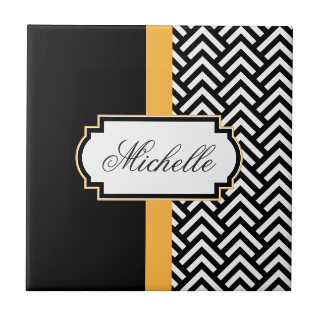 Black And White Abstract Pattern Ceramic Tile (Front)