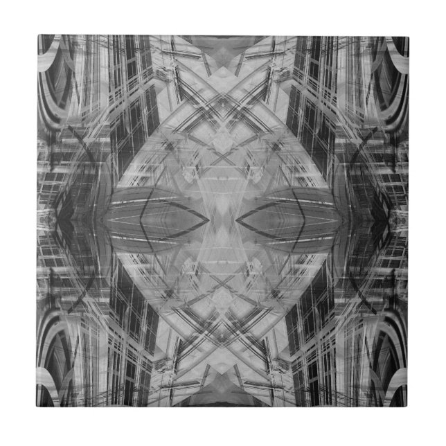 Black and white abstract pattern ceramic tile (Front)