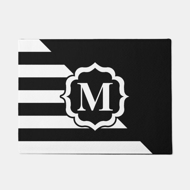 Black and White Abstract Pattern Doormat (Front)