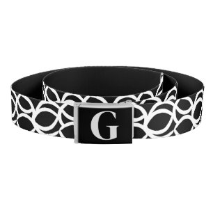 Black and White Abstract Pattern Monogram Belt