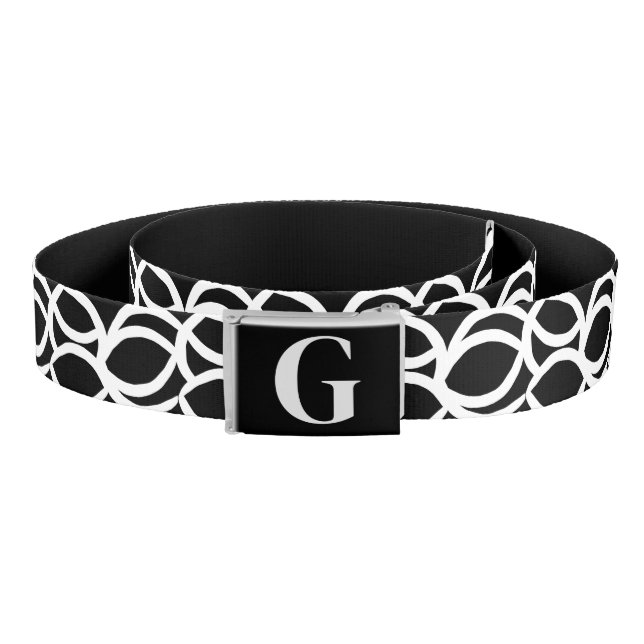 Black and White Abstract Pattern Monogram Belt (Coil)