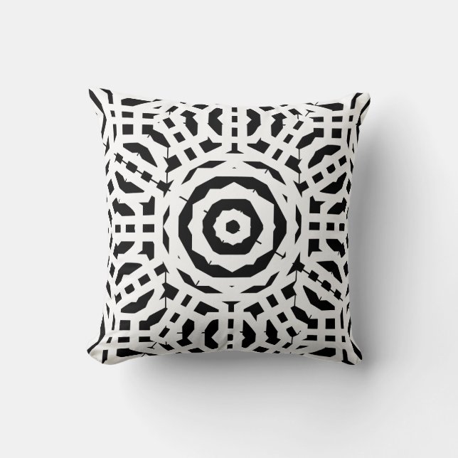 Black and  white  abstract pattern solid back throw pillow (Front)