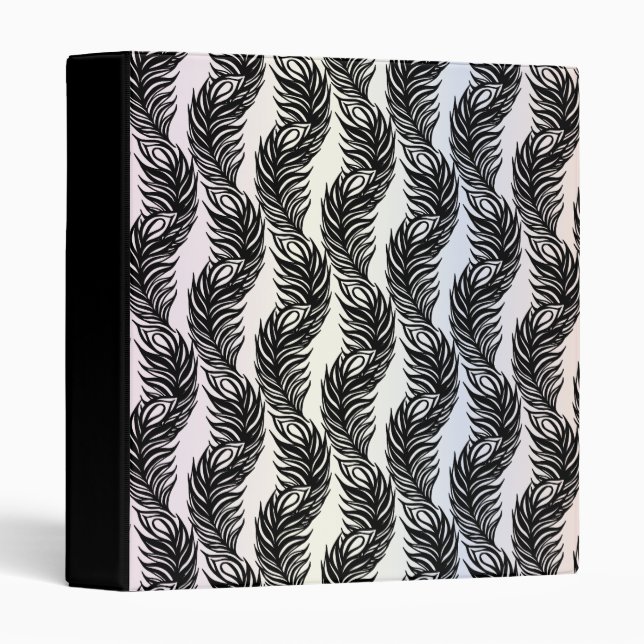Black and white abstract Peacock feather pattern 3 Ring Binder (Front/Spine)
