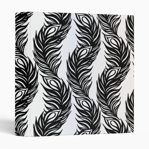 Black and white abstract Peacock feather pattern 3 Ring Binder