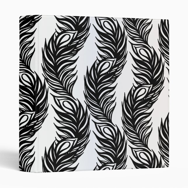 Black and white abstract Peacock feather pattern 3 Ring Binder (Front/Spine)
