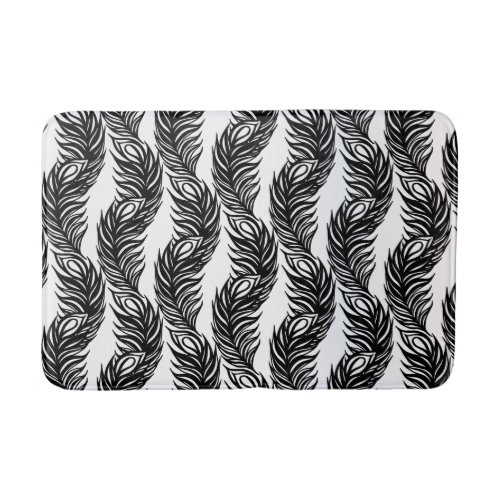 Black and white abstract Peacock feather pattern Bathroom Mat