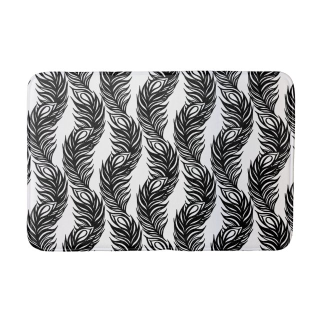 Black and white abstract Peacock feather pattern Bathroom Mat (Front)