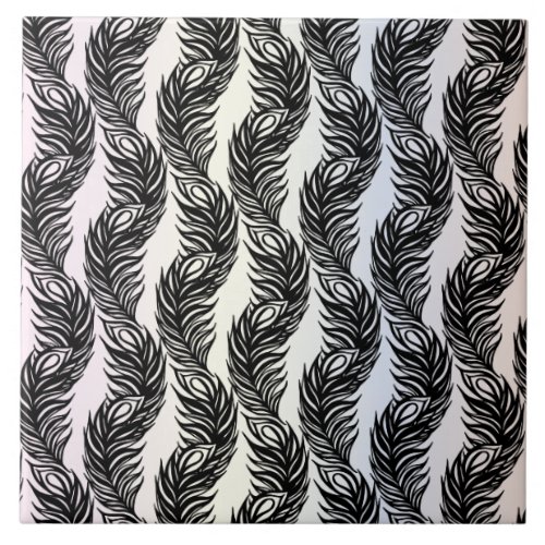 Black and white abstract Peacock feather pattern Ceramic Tile