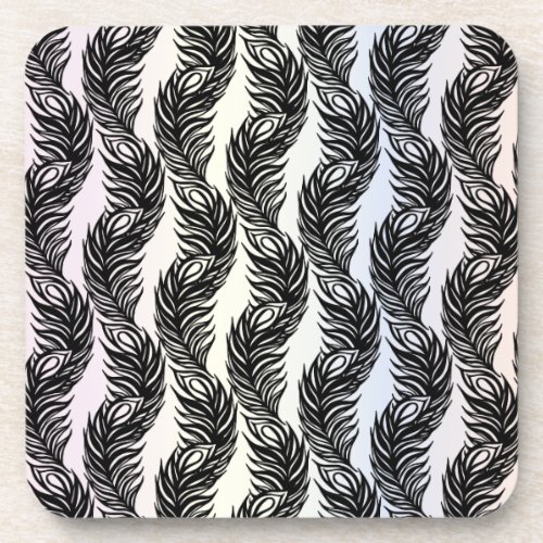 Black and white abstract Peacock feather pattern Coaster