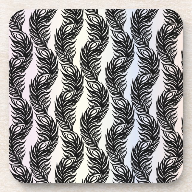 Black and white abstract Peacock feather pattern Coaster (Front)