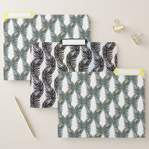 Black and white abstract Peacock feather pattern File Folder