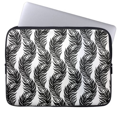 Black and white abstract Peacock feather pattern Laptop Sleeve